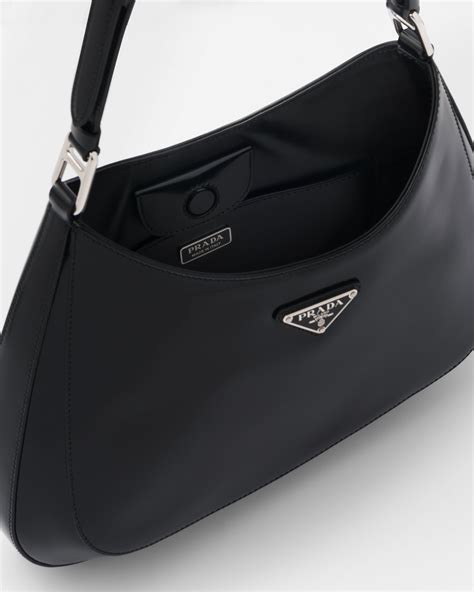 Prada bolsas preto mulheres bolsa de ombro couro escovado 